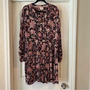 NWT XL Knox Rose Black Paisley Long Sleeve Dress